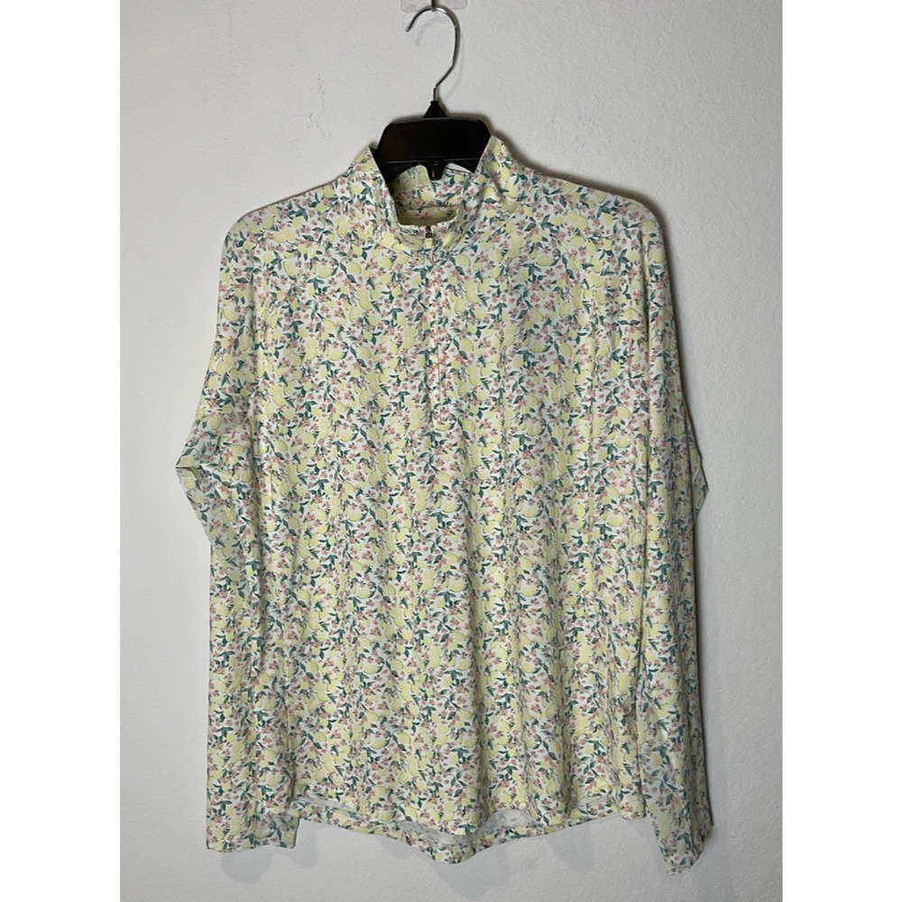 Walter Hagen P11 UV Protection Quarter Zip Women's Large Ditsy Lemon MSRP $80